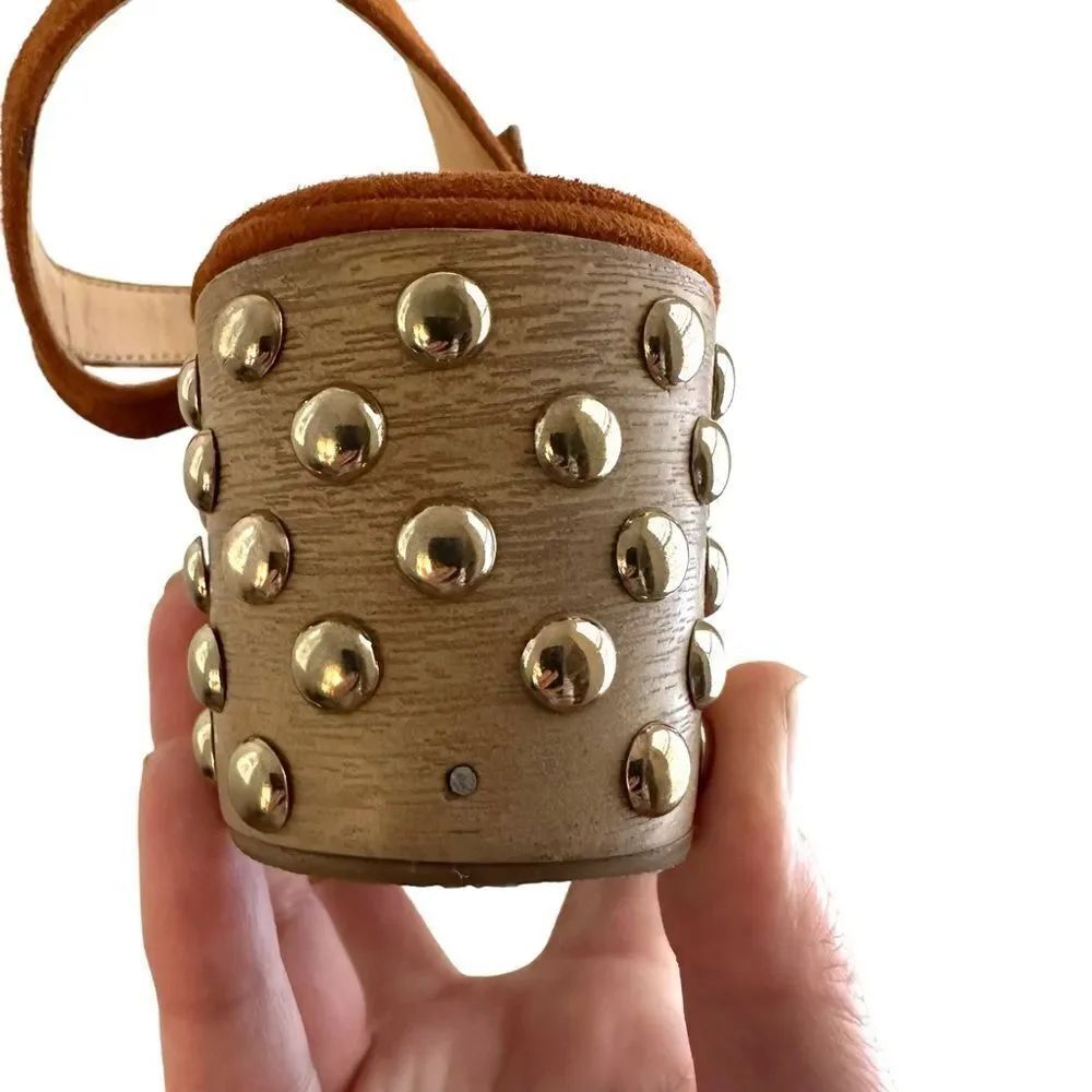 B Brian Atwood Franki Studded Tan Suede Boho Platform Sandals - Picture 7 of 10
